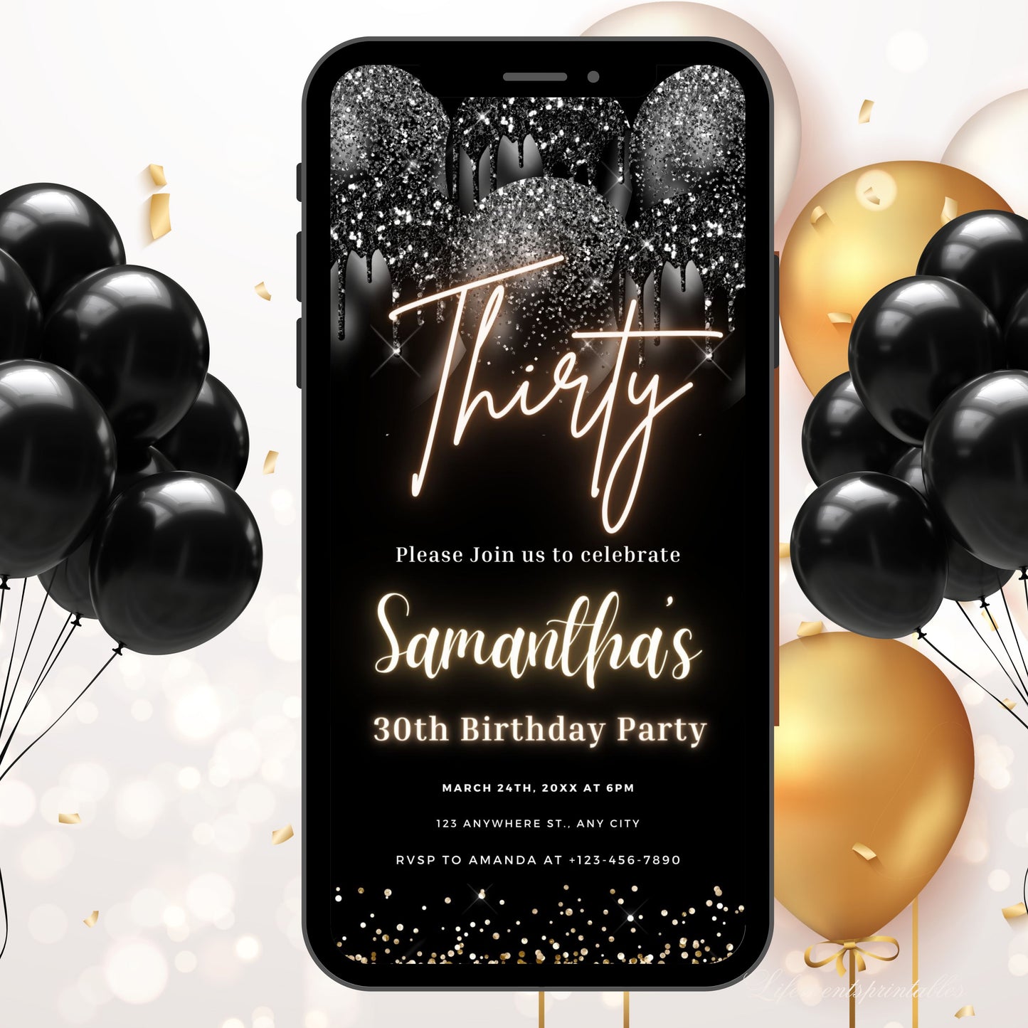 Thirty Birthday Invitation, 30th Birthday invite, Thirtieth E-Invite Template, Text Message Invitation, Digital Invite, Mobile Phone Evite