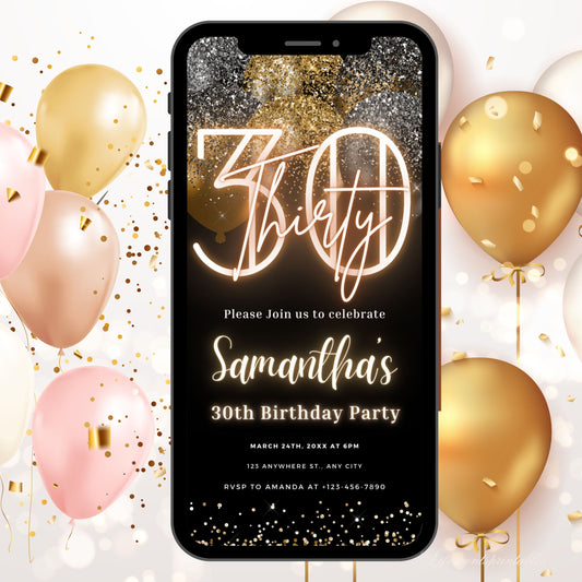 Thirty Birthday Invitation, 30th Birthday invite, Thirtieth E-Invite Template, Text Message Invitation, Digital Invite, Mobile Phone Evite