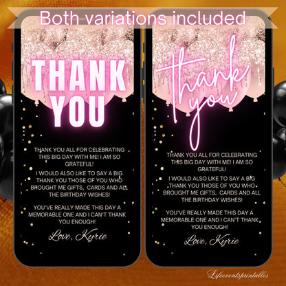 Digital Rosegold 40th Birthday Invitation Template For Her, Animated Fortieth Black Gold Balloon Invite, Editable Pink Itinerary Ecard