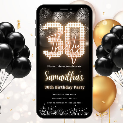 Thirty Birthday Invitation, 30th Birthday invite, Thirtieth E-Invite Template, Text Message Invitation, Digital Invite, Mobile Phone Evite