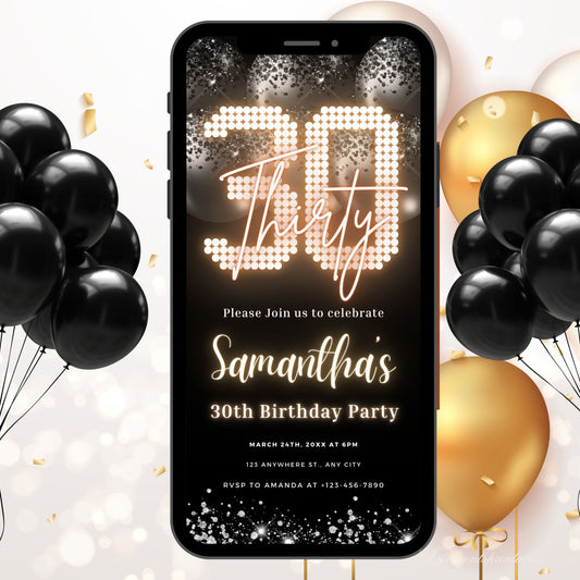 Thirty Birthday Invitation, 30th Birthday invite, Thirtieth E-Invite Template, Text Message Invitation, Digital Invite, Mobile Phone Evite