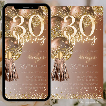 Thirty Birthday Invitation, 30th Birthday invite, Thirtieth E-Invite Template, Text Message Invitation, Digital Invite, Mobile Phone Evite