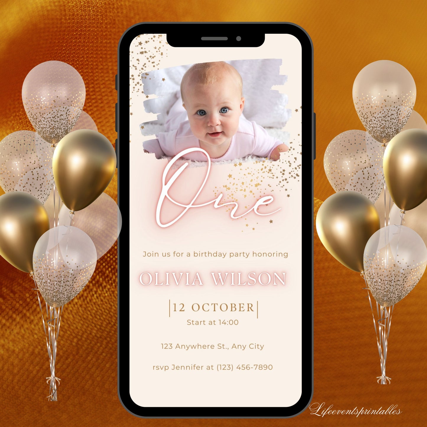 Editable 1st Birthday Invite Template, First Birthday Evite Digital, Digital 1st Birthday Invitation, Birthday Party Invitation For Kids