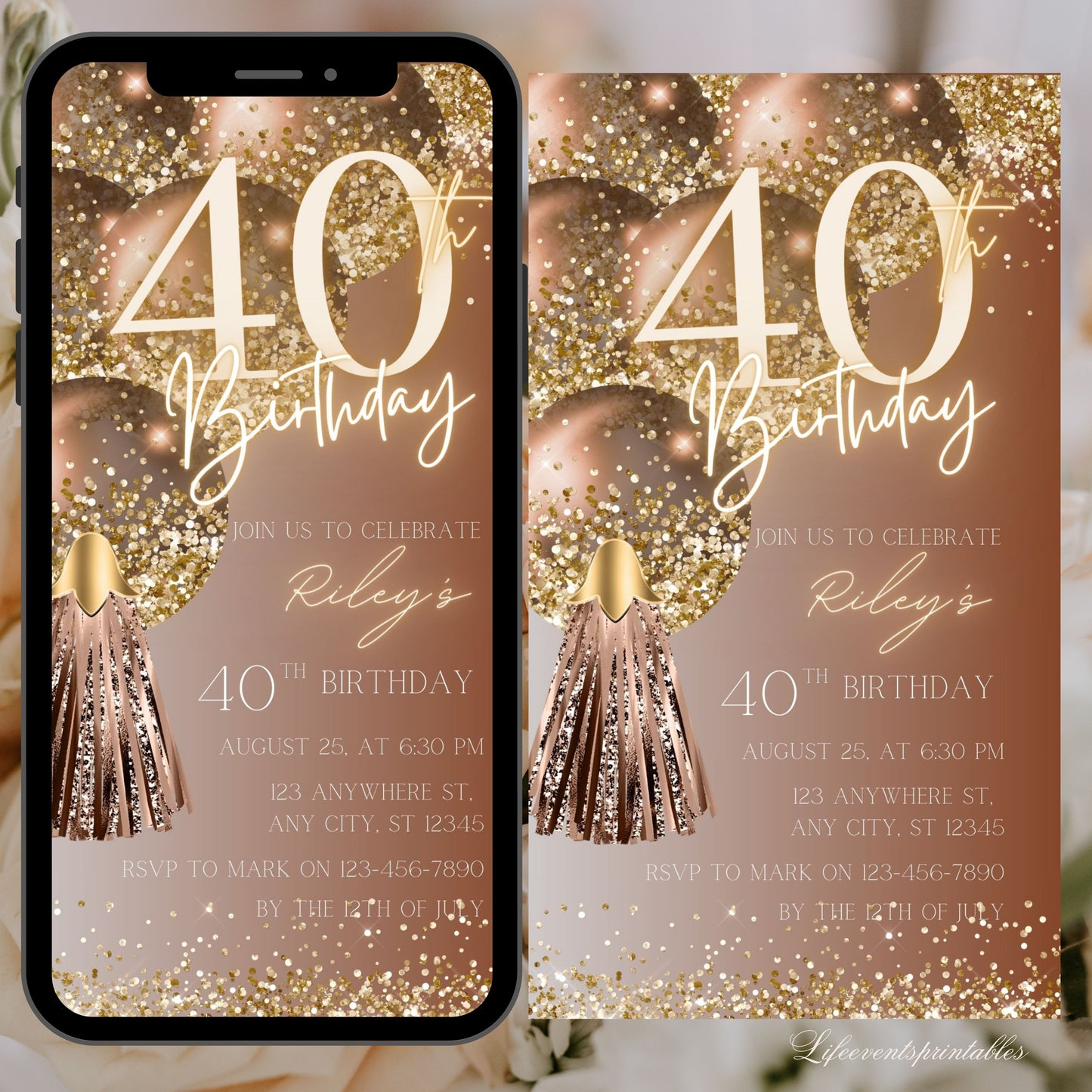 Forty Birthday Invitation, 40th Birthday invite, Fortieth E-Invite Template, Text Message Invitation, Digital Invite, Mobile Phone Evite