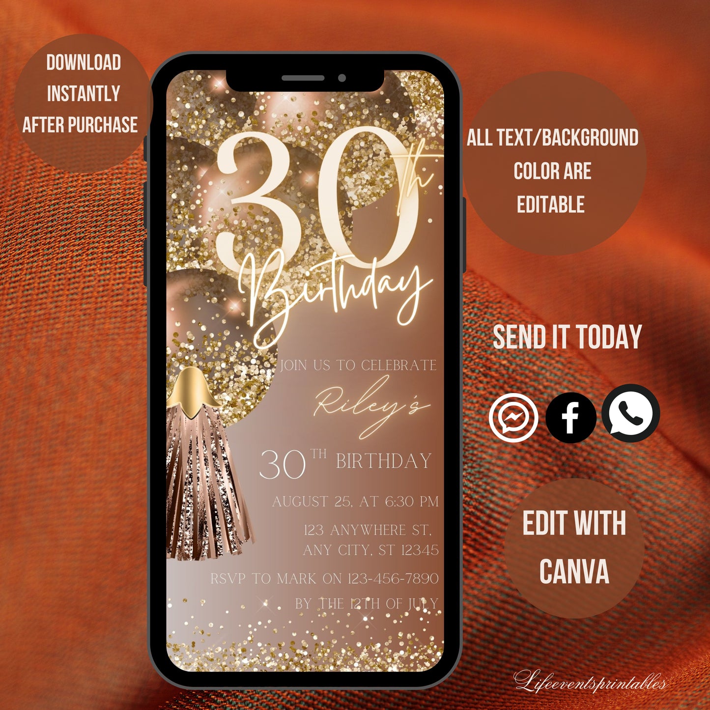 Thirty Birthday Invitation, 30th Birthday invite, Thirtieth E-Invite Template, Text Message Invitation, Digital Invite, Mobile Phone Evite