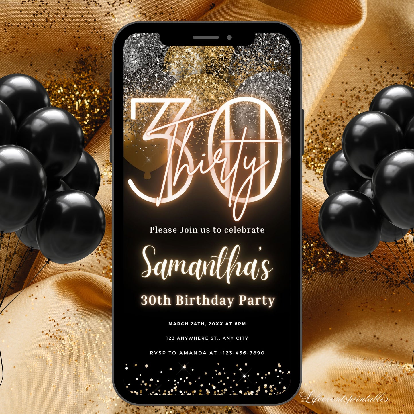 Thirty Birthday Invitation, 30th Birthday invite, Thirtieth E-Invite Template, Text Message Invitation, Digital Invite, Mobile Phone Evite