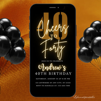 Digital 40th Birthday Invitation Template, Fortieth Birthday Party Invite Self Editable Template