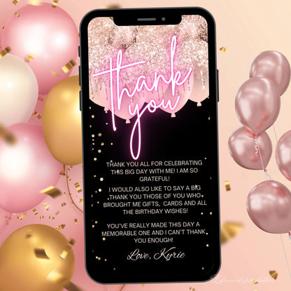 Digital Rosegold 40th Birthday Invitation Template For Her, Animated Fortieth Black Gold Balloon Invite, Editable Pink Itinerary Ecard