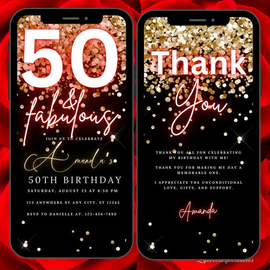 Digital 50th Birthday Invitation For Women, Editable 50th Invite Evite, Virtual Rustic Fifty Party Invite For Her, Birthday Invite For Her