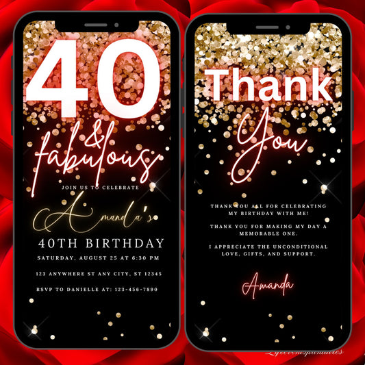 Forty Birthday Invitation, 40th Birthday invite, Fortieth E-Invite Template, Text Message Invitation, Digital Invite, Mobile Phone Evite