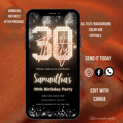 Thirty Birthday Invitation, 30th Birthday invite, Thirtieth E-Invite Template, Text Message Invitation, Digital Invite, Mobile Phone Evite