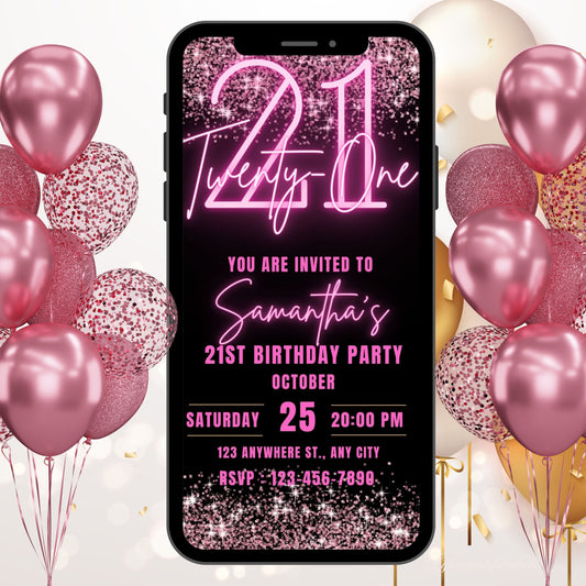 Neon 21st Birthday Invitation Template