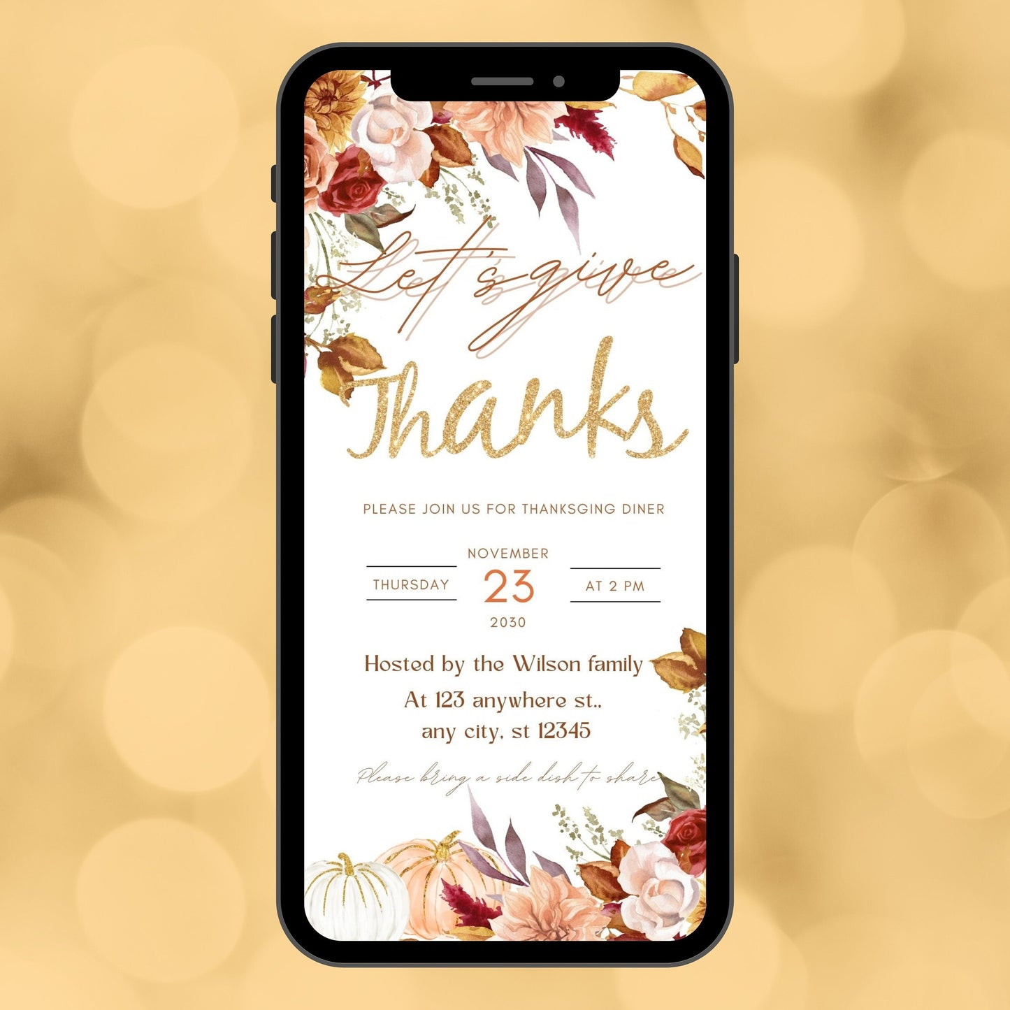 Thanksgiving Dinner Invitation, Let's Give Thanks Invitation Template, Thanksgiving Invite, Printable Thanksgiving Invitation, Pumpkin