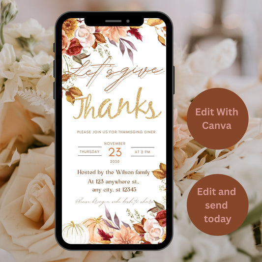 Thanksgiving Dinner Invitation, Let's Give Thanks Invitation Template, Thanksgiving Invite, Printable Thanksgiving Invitation, Pumpkin