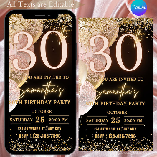 Thirty Birthday Invitation, 30th Birthday invite, Thirtieth E-Invite Template, Text Message Invitation, Digital Invite, Mobile Phone Evite