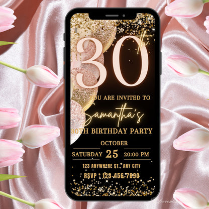 Thirty Birthday Invitation, 30th Birthday invite, Thirtieth E-Invite Template, Text Message Invitation, Digital Invite, Mobile Phone Evite