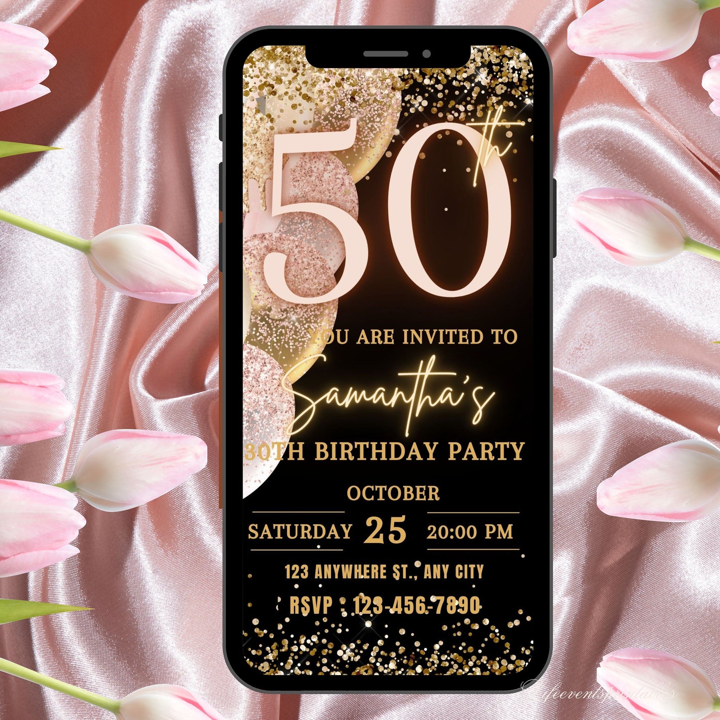 Digital 50th Birthday Invitation For Women, Editable 50th Invite Evite, Virtual Rustic Fifty Party Invite For Her, Birthday Invite For Her