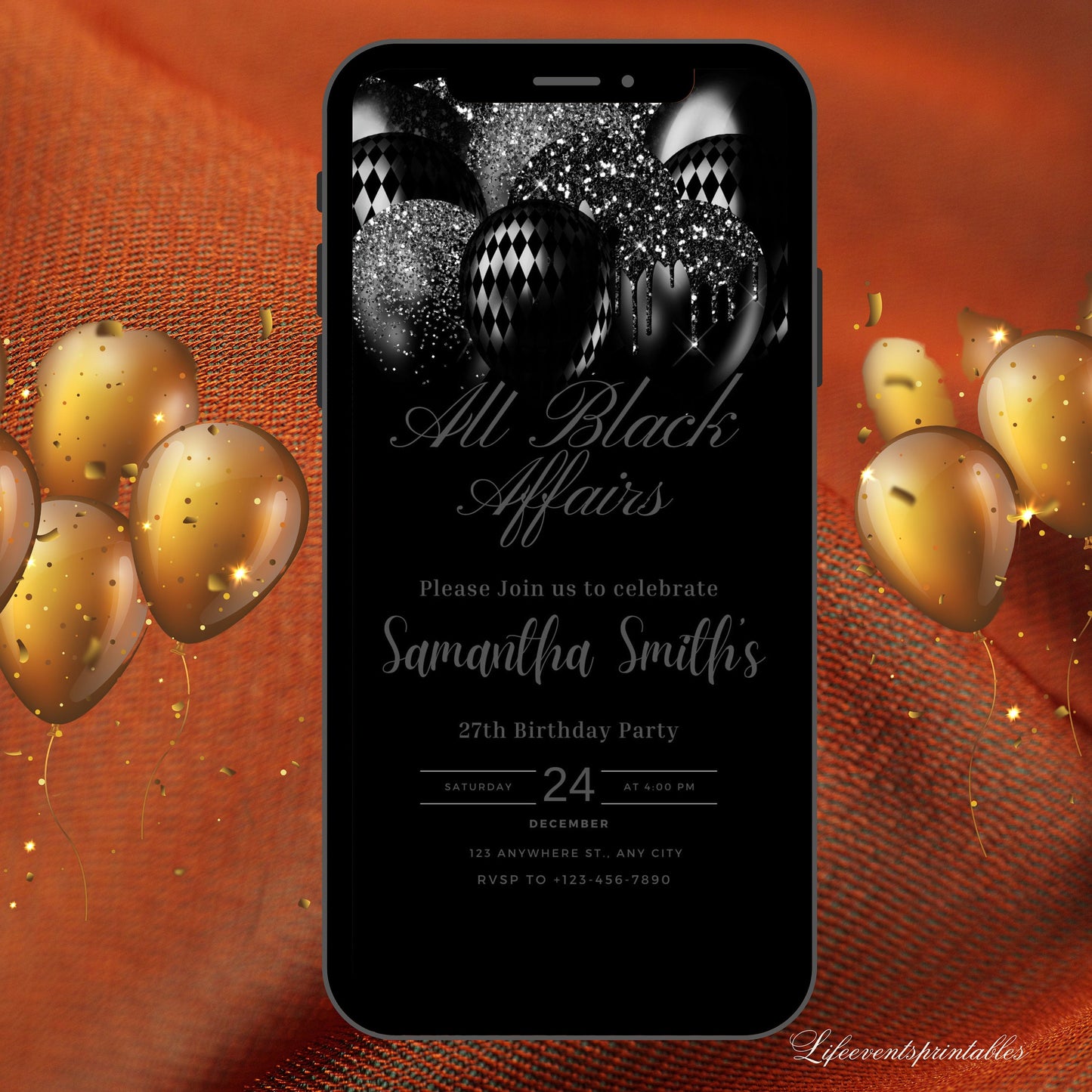 All Black Affair Birthday Invitation Template