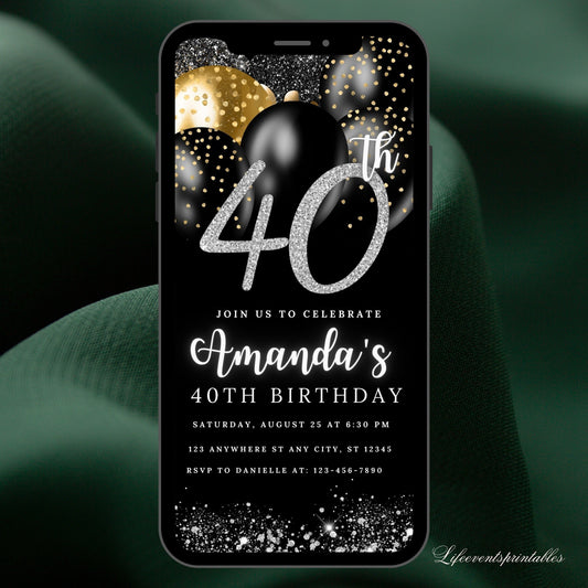 Digital 40th Birthday Invitation Template For Women, 40th Invite Ecard, Virtual Rustic Forty Party Invite For her, Self Editable Template