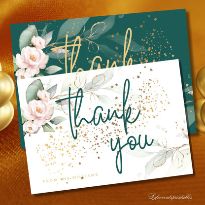 Printable Thank You Card Template, Thank You Card Editable, Greenery Thank you Card, Floral Thank You Card