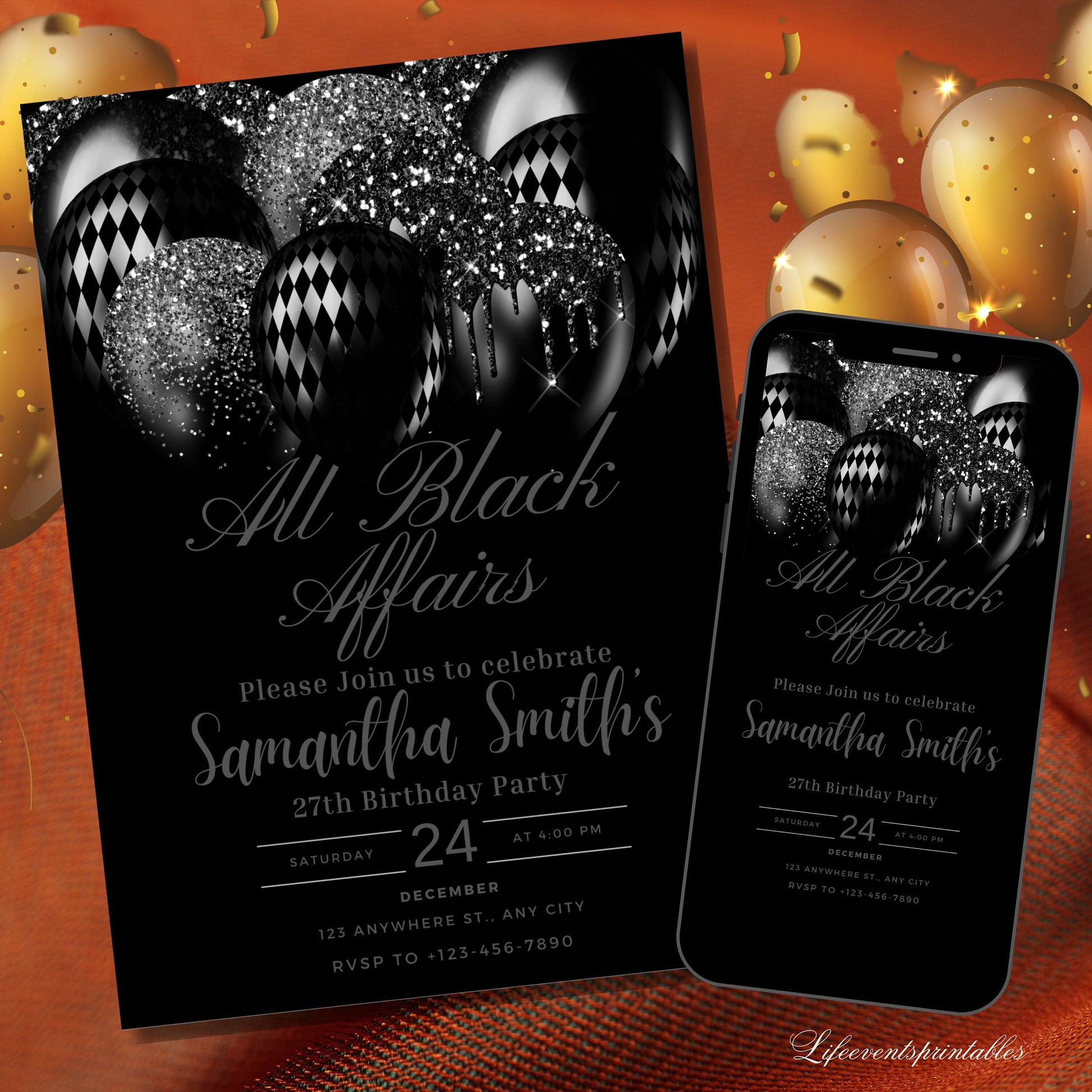 All Black Affair Birthday Invitation Template