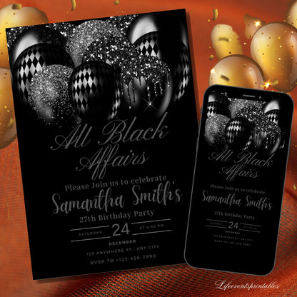 All Black Affair Birthday Invitation Template