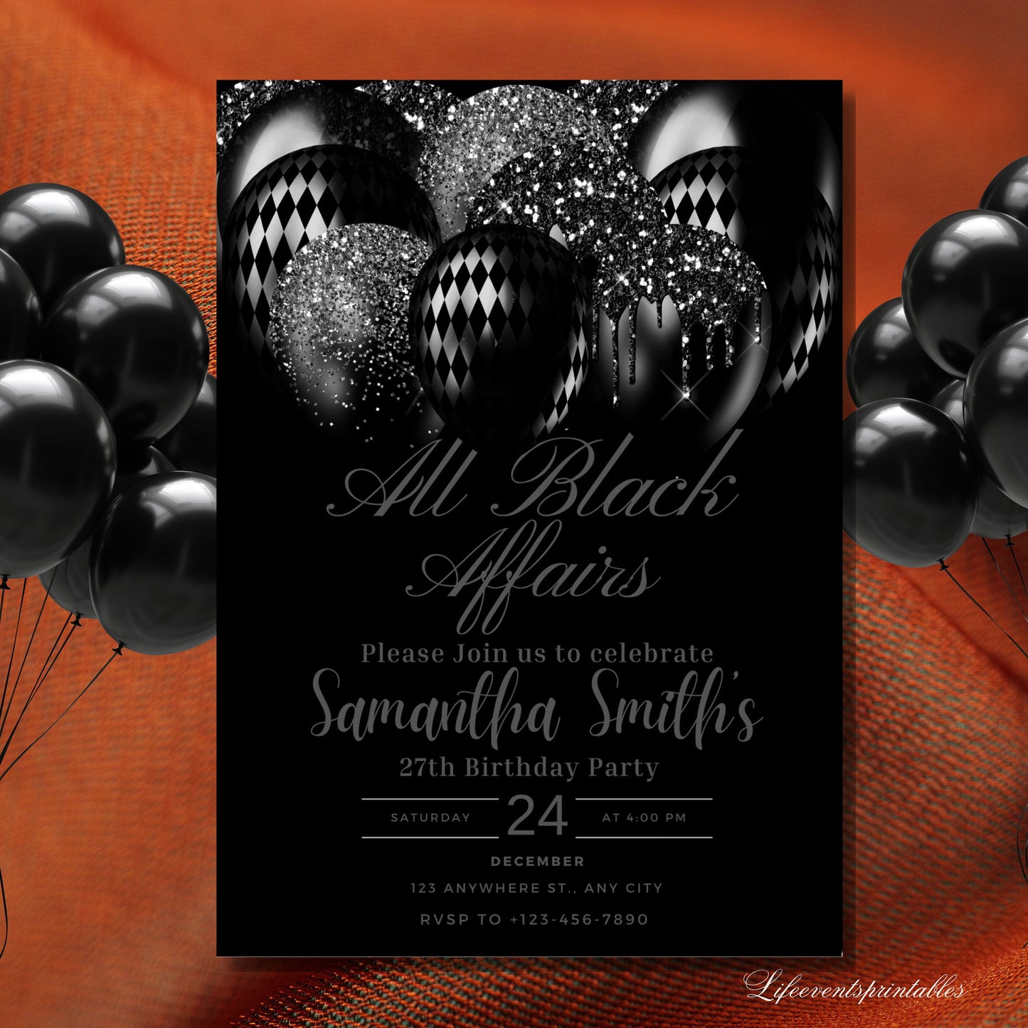 All Black Affair Invitation Template, Editable All Black Party Invitation, Digital Black Birthday Birthday Invite, Text Invite