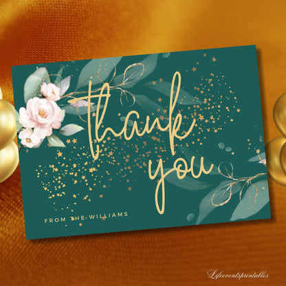 Printable Thank You Card Template, Thank You Card Editable, Greenery Thank you Card, Floral Thank You Card