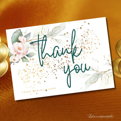 Printable Thank You Card Template, Thank You Card Editable, Greenery Thank you Card, Floral Thank You Card