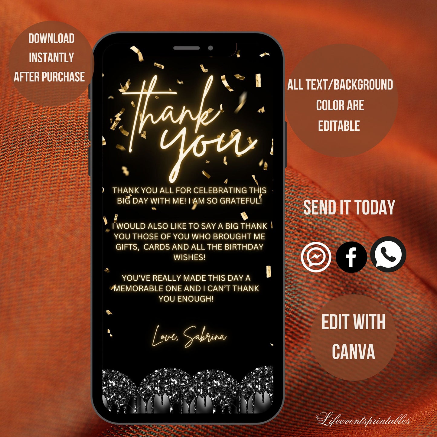 Digital 30th Birthday Invitation Template For Her Gold, Animated Thirtieth Black Gold Balloon Invite For Him, Editable  Itinerary eCard