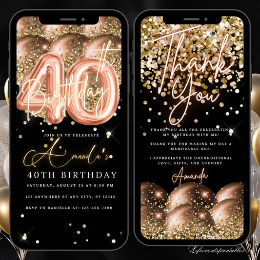 Forty Birthday Invitation, 40th Birthday invite, Fortieth E-Invite Template, Text Message Invitation, Digital Invite, Mobile Phone Evite