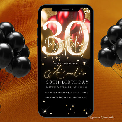 Digital 30th Birthday Invitation, 30th E-Invite, 30th Birthday Evite, 30th Party Invitation, Digital 30th Invitation, Digital Invitation