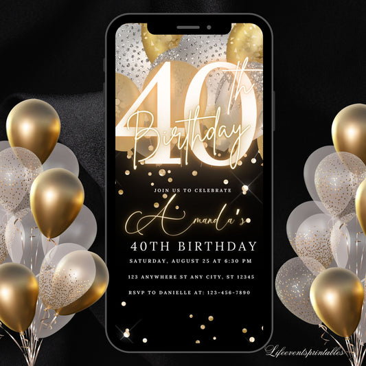 Forty Birthday Invitation, 40th Birthday invite, Fortieth E-Invite Template, Text Message Invitation, Digital Invite, Mobile Phone Evite