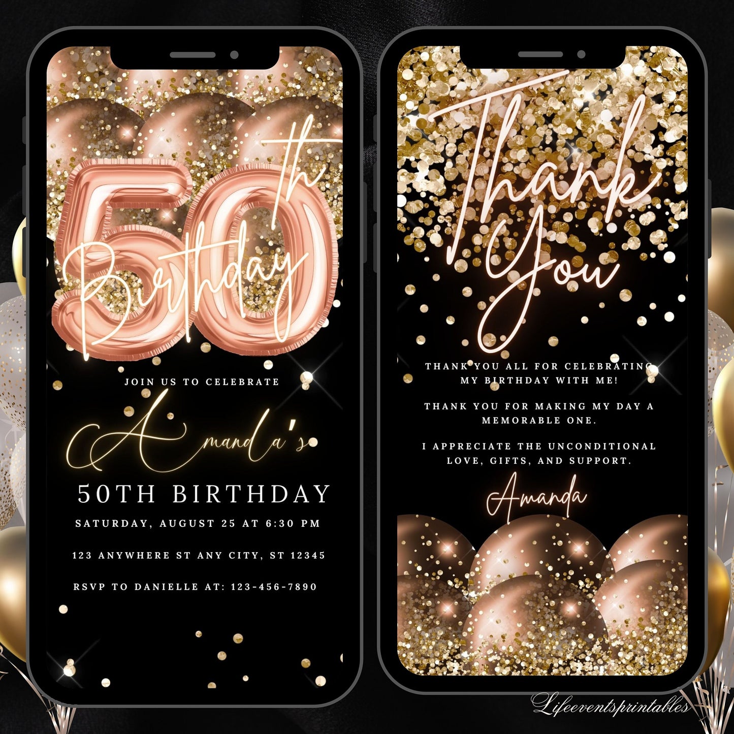 Digital 50th Birthday Invitation For Women, Editable 50th Invite Evite, Virtual Rustic Fifty Party Invite For Her, Birthday Invite For Her