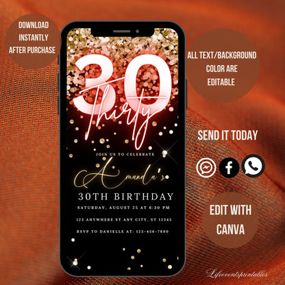 Digital 30th Birthday Invitation, 30th E-Invite, 30th Birthday Evite, 30th Party Invitation, Digital 30th Invitation, Digital Invitation