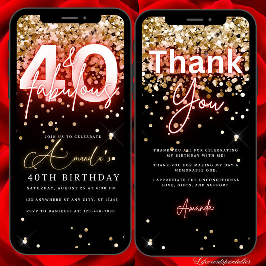 Forty Birthday Invitation, 40th Birthday invite, Fortieth E-Invite Template, Text Message Invitation, Digital Invite, Mobile Phone Evite