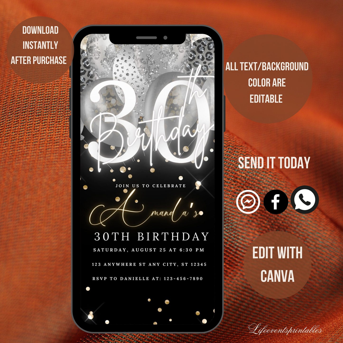 Digital 30th Birthday Invitation, 30th E-Invite, 30th Birthday Evite, 30th Party Invitation, Digital 30th Invitation, Digital Invitation