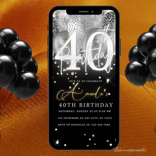 Forty Birthday Invitation, 40th Birthday invite, Fortieth E-Invite Template, Text Message Invitation, Digital Invite, Mobile Phone Evite