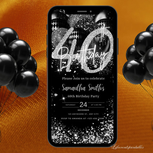 Forty Birthday Invitation, 40th Birthday invite, Fortieth E-Invite Template, Text Message Invitation, Digital Invite, Mobile Phone Evite