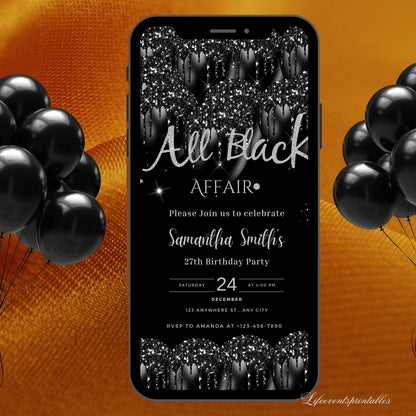 All Black Affair Birthday Invitation Template