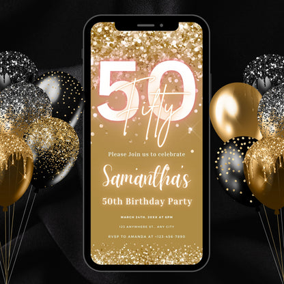 Digital 50th Birthday Invitation For Women, Editable 50th Invite Evite, Virtual Rustic Fifty Party Invite For Her, Birthday Invite For Her