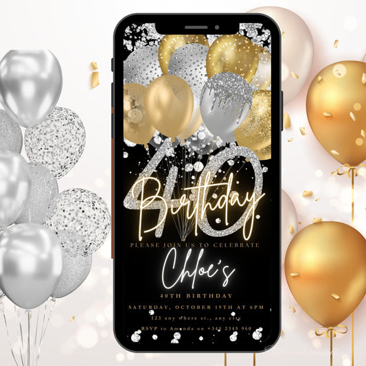 Forty Birthday Invitation, 40th Birthday invite, Fortieth E-Invite Template, Text Message Invitation, Digital Invite, Mobile Phone Evite