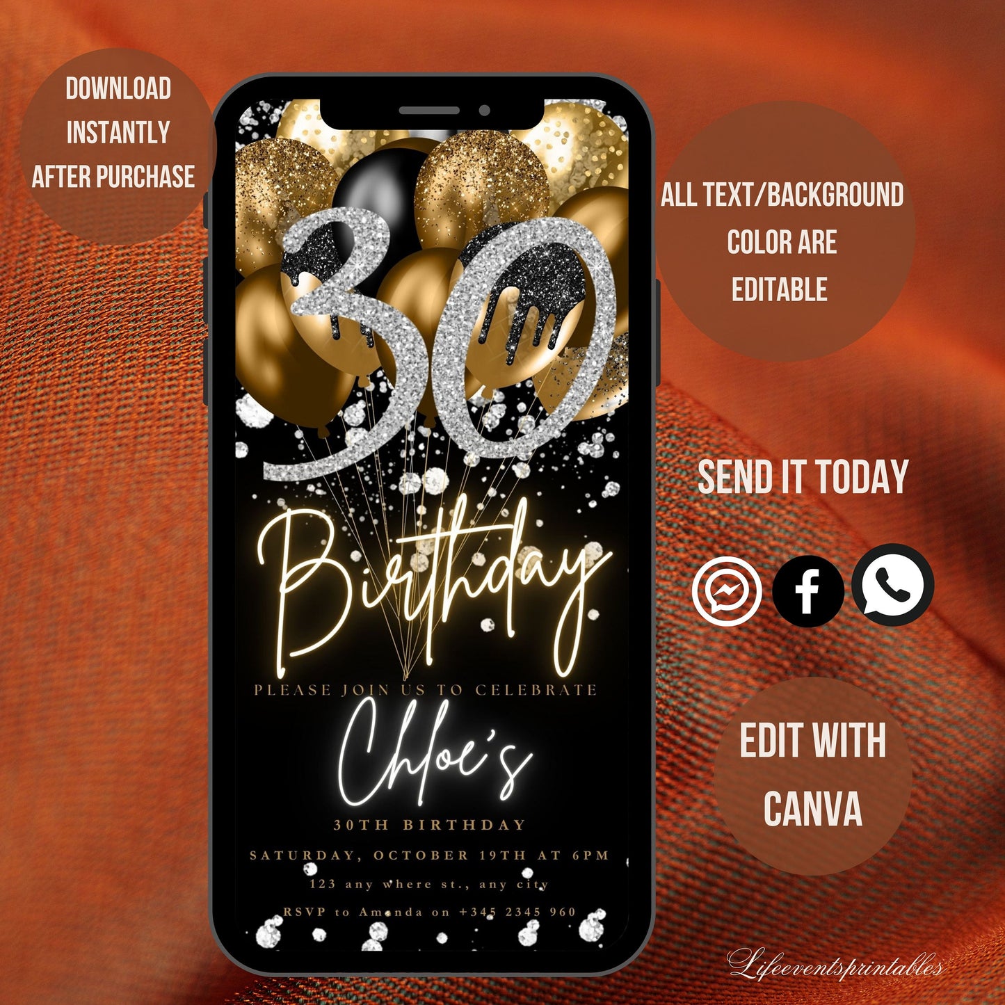 Digital 30th Birthday Invitation, 30th E-Invite, 30th Birthday Evite, 30th Party Invitation, Digital 30th Invitation, Digital Invitation