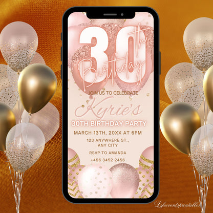 Thirty Birthday Invitation, 30th Birthday invite, Thirtieth E-Invite Template, Text Message Invitation, Digital Invite, Mobile Phone Evite