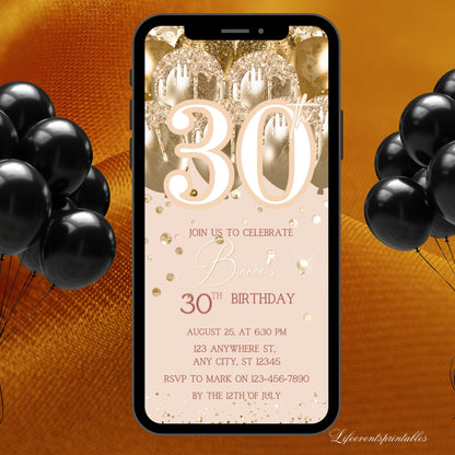 Thirty Birthday Invitation, 30th Birthday invite, Thirtieth E-Invite Template, Text Message Invitation, Digital Invite, Mobile Phone Evite