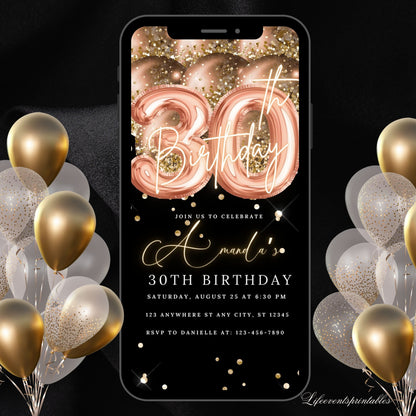 Thirty Birthday Invitation, 30th Birthday invite, Thirtieth E-Invite Template, Text Message Invitation, Digital Invite, Mobile Phone Evite