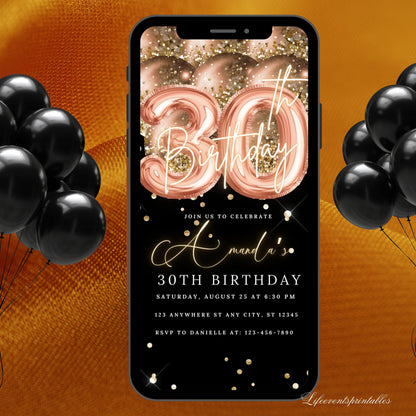 Thirty Birthday Invitation, 30th Birthday invite, Thirtieth E-Invite Template, Text Message Invitation, Digital Invite, Mobile Phone Evite