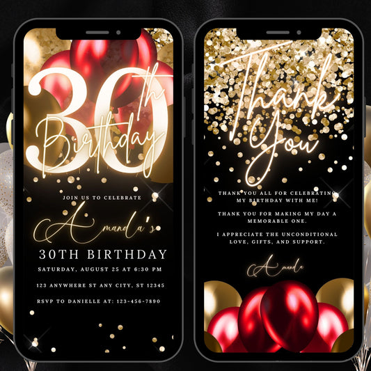 Digital 30th Birthday Invitation, 30th E-Invite, 30th Birthday Evite, 30th Party Invitation, Digital 30th Invitation, Digital Invitation