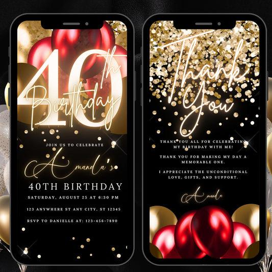 Forty Birthday Invitation, 40th Birthday invite, Fortieth E-Invite Template, Text Message Invitation, Digital Invite, Mobile Phone Evite