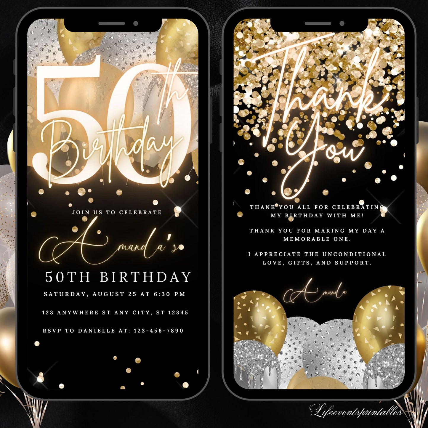 Digital 50th Birthday Invitation For Women, Editable 50th Invite Evite, Virtual Rustic Fifty Party Invite For Her, Birthday Invite For Her